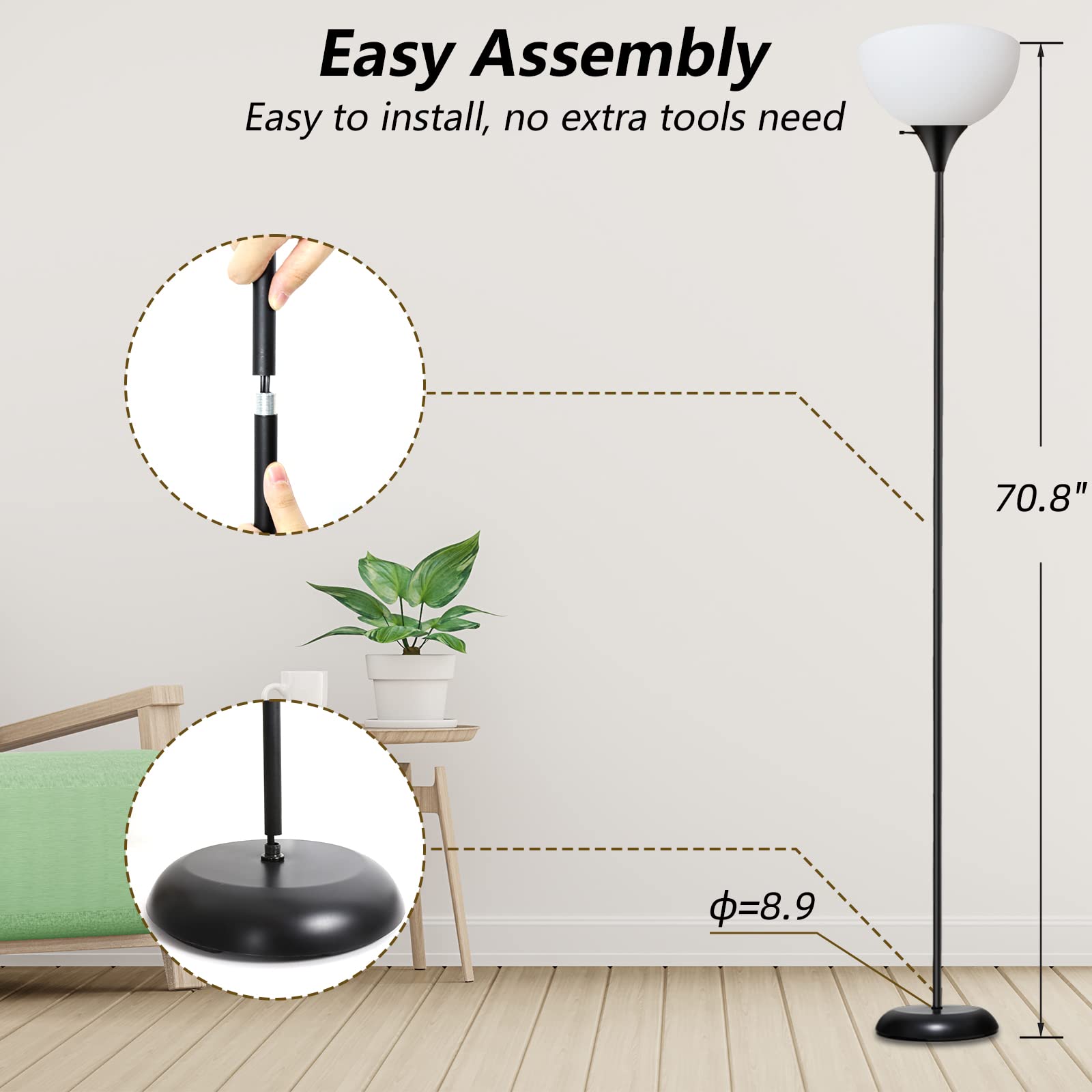 RISLG standing lamp in living room provides gentle, eye-friendly illumination.