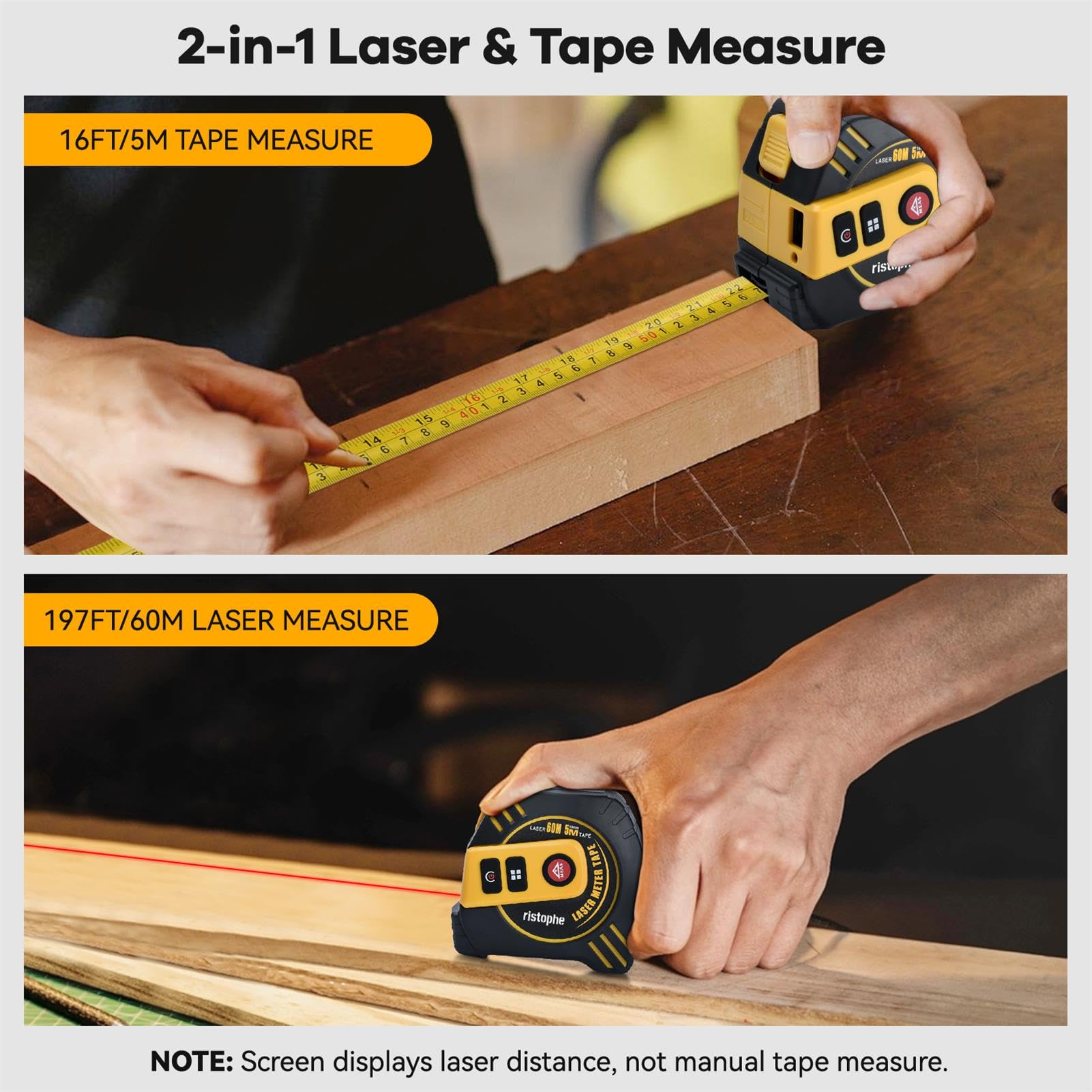 Ristophe 2-in-1 measuring area and volume in a room setup