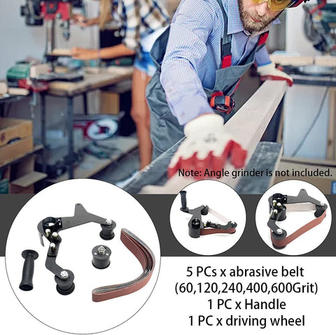 Ritammi belt sander adapter mounted for wood and metal polishing