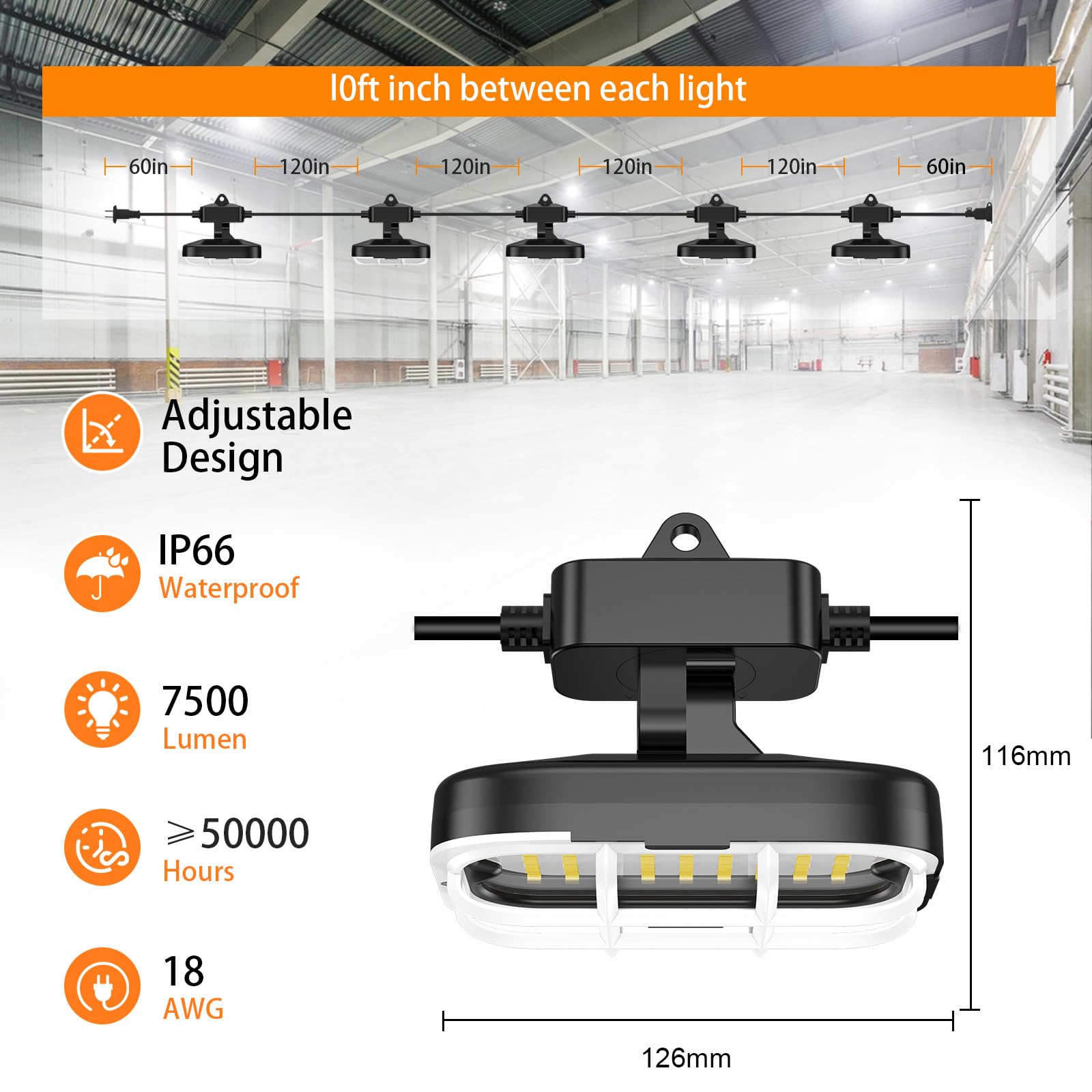 RIUVAO LED string light showing end-to-end connection for large-area coverage.