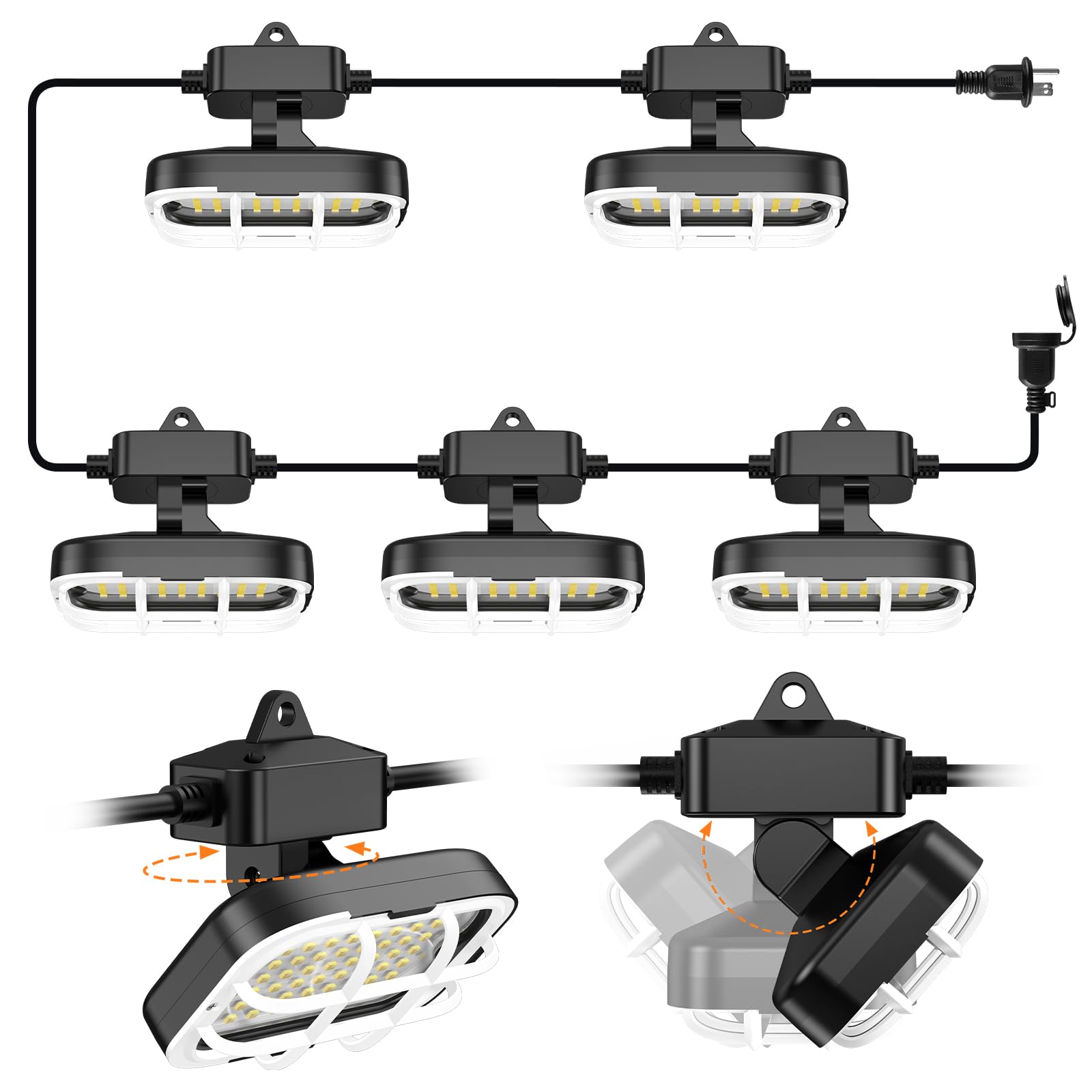 RIUVAO 50ft string light with rotatable heads for flexible angles.