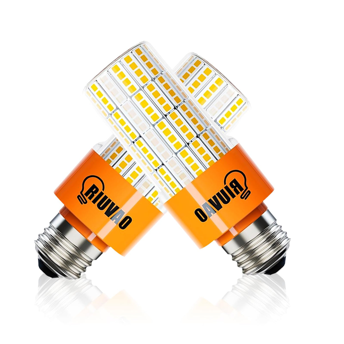 RIUVAO 2-pack corn light bulb in packaging highlights value and upgrade potential.