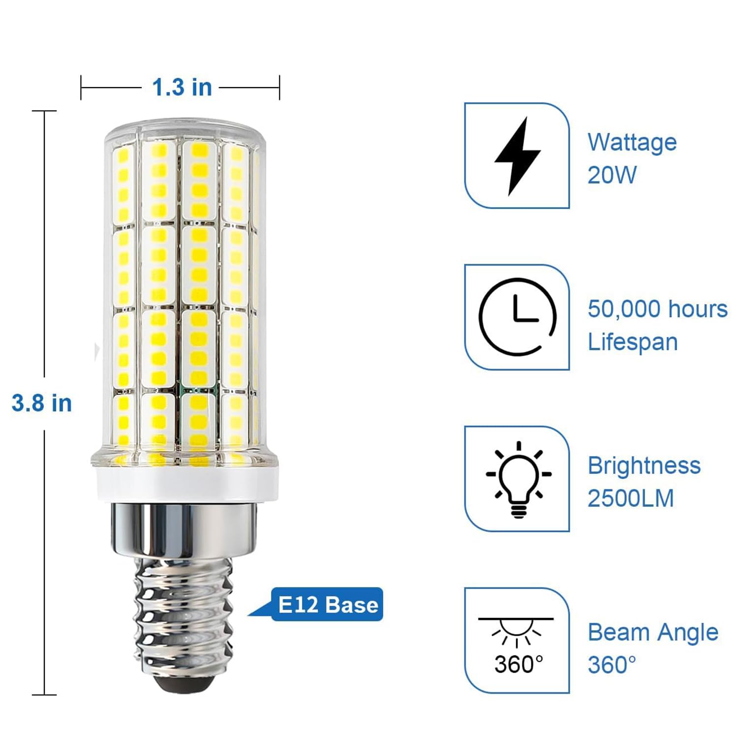 RIUVAO E12 LED corn bulb 2500 lumen brightness for efficient ceiling lighting