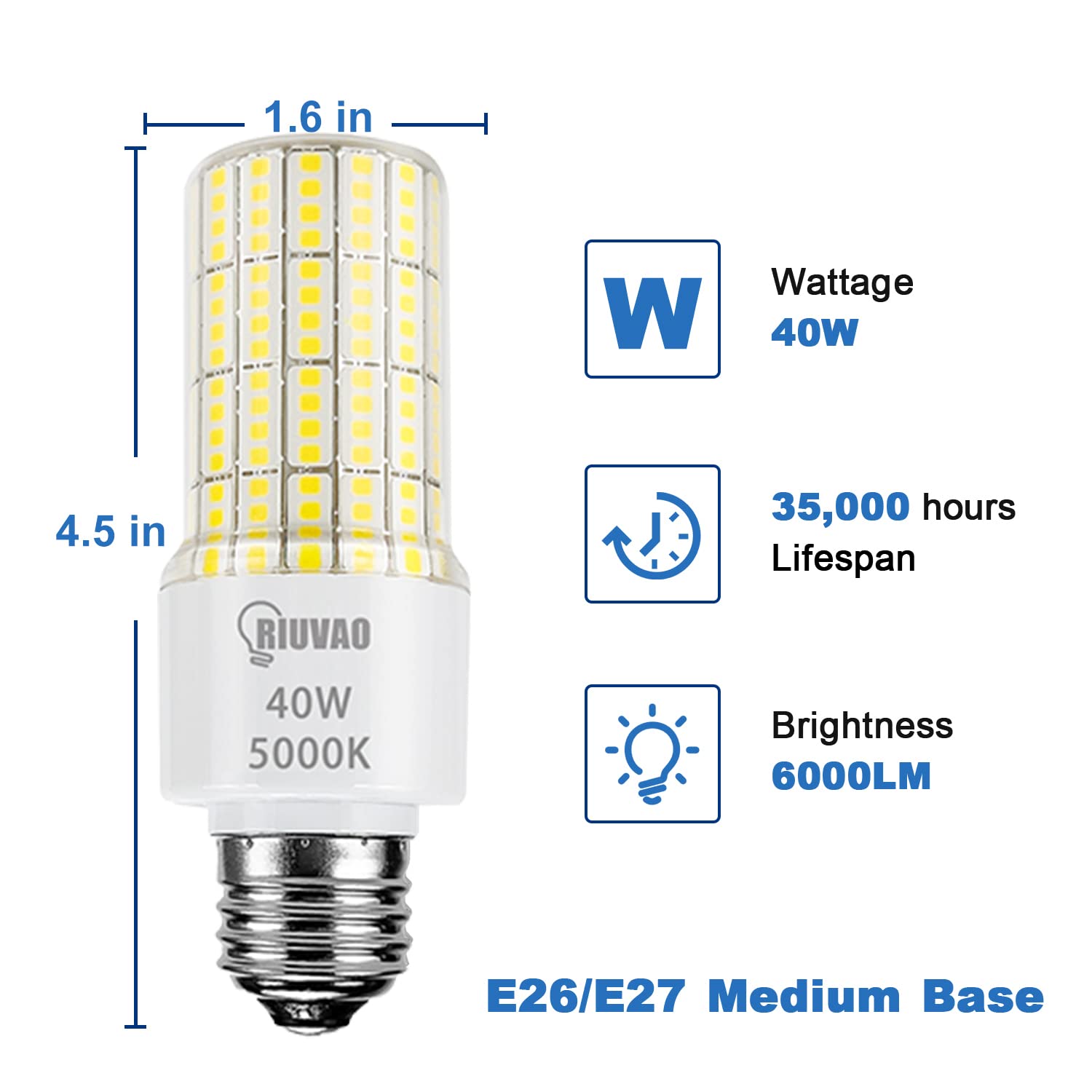 RIUVAO LED bulbs: 5000 lm at 5000K cool daylight