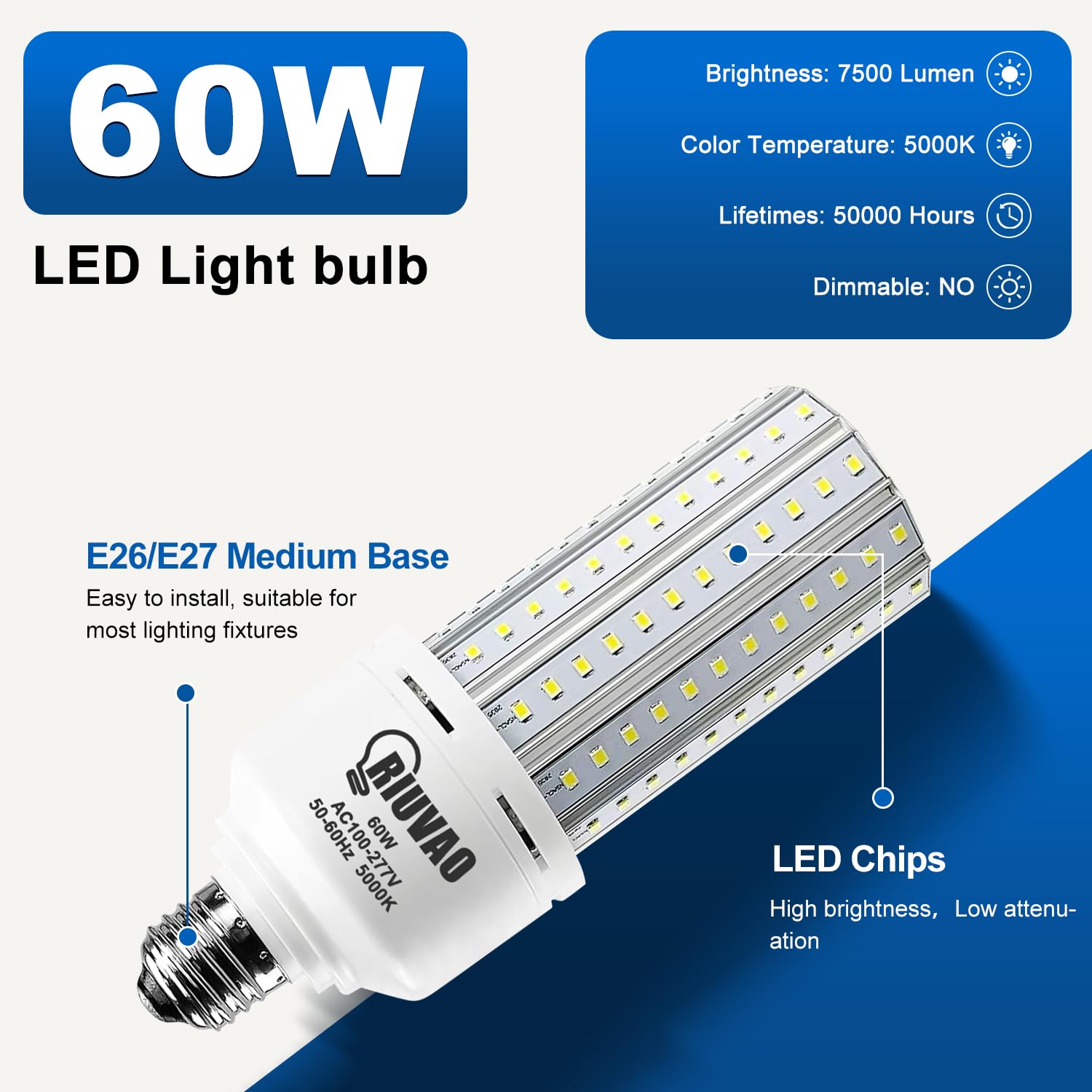 RIUVAO LED corn bulb with aluminum heat-dissipation for longevity