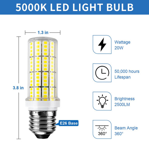 RIUVAO corn light emits 5000K cool daylight with crisp color and task lighting.