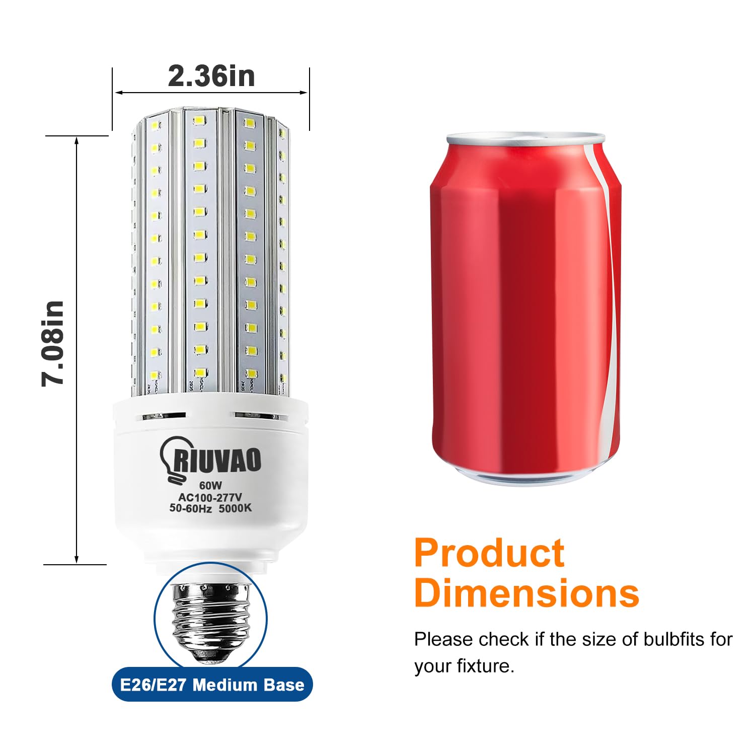 RIUVAO 60W LED corn bulb delivers 7500 lumens for bright spaces