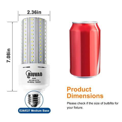 RIUVAO 60W LED corn bulb delivers 7500 lumens for bright spaces