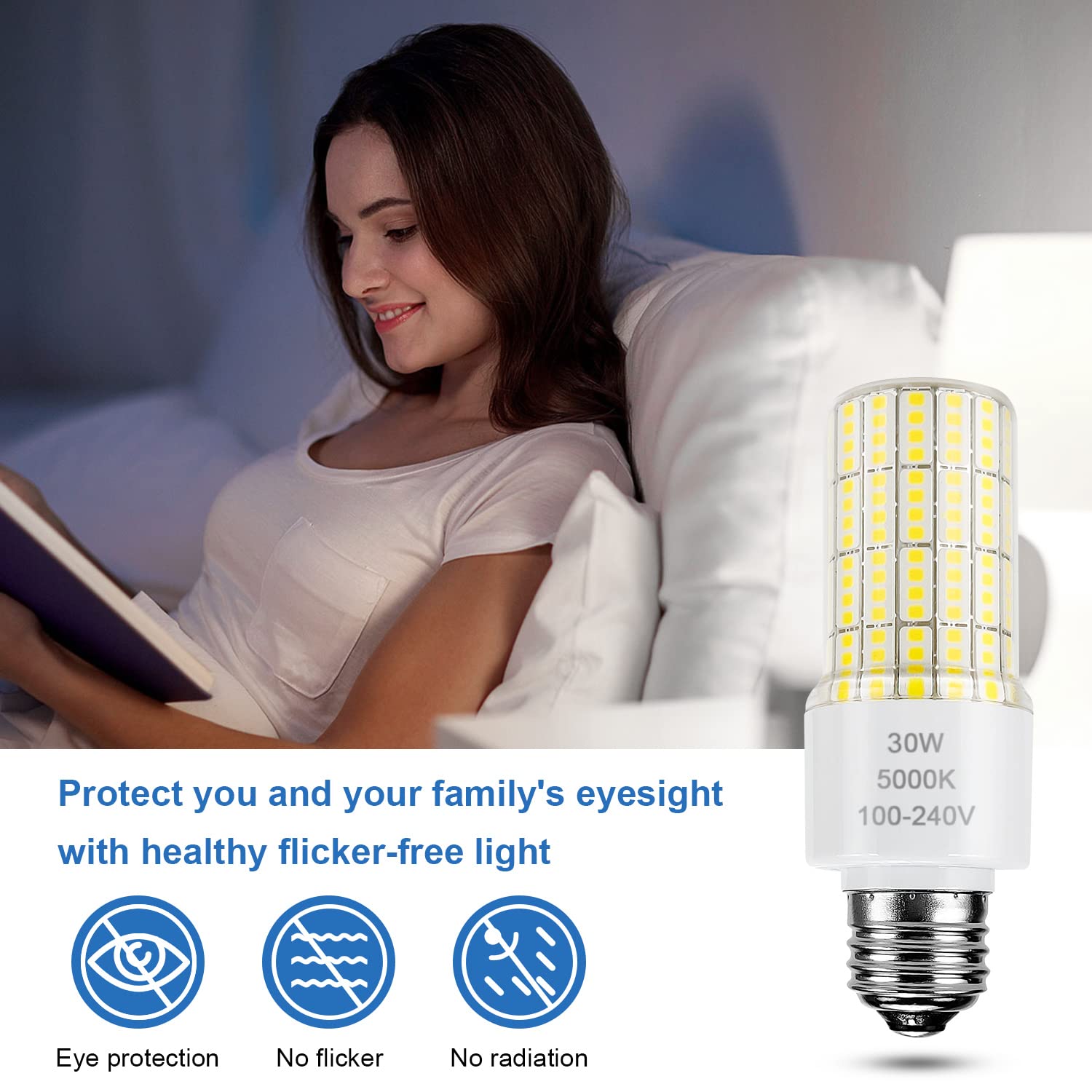 RIUVAO LED corn light compatible with E26/E27 bases for quick installation.