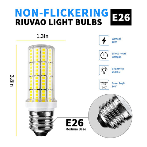 RIUVAO LED corn lightbulbs back view showing even illumination for versatile spaces