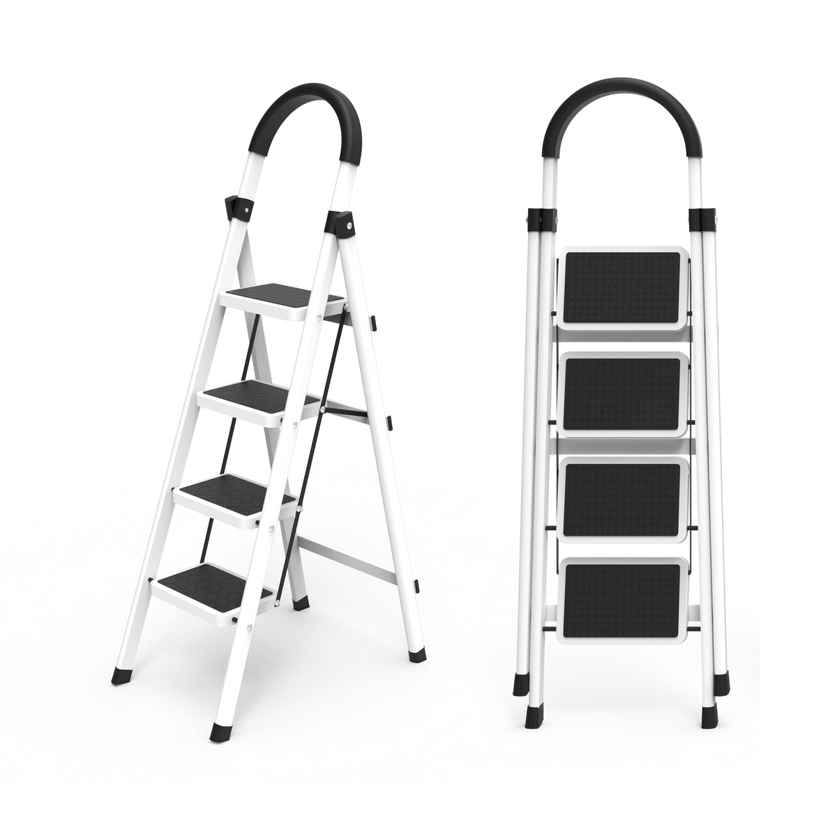 Riverlin 4-step ladder folding in use, highlighting stability and compact storage.
