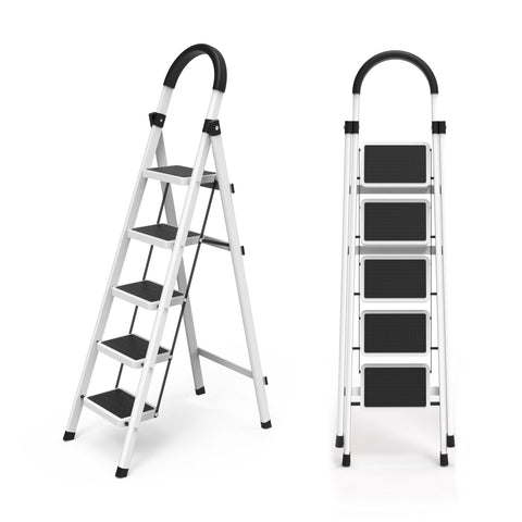 RIVERLIN 5-step folding ladder in compact folded form for easy storage.