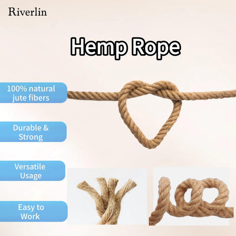 Riverlin jute rope four-strand braid, strong for garden ties and rustic home décor.
