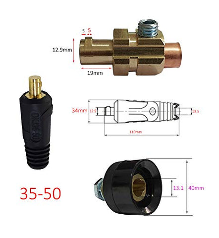 RiverWeld DINSE red plug highlights polarity and quick color coding