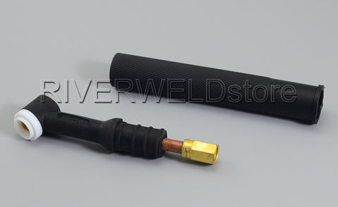 RiverWeld WP-9F TIG head top view for accessible angles.
