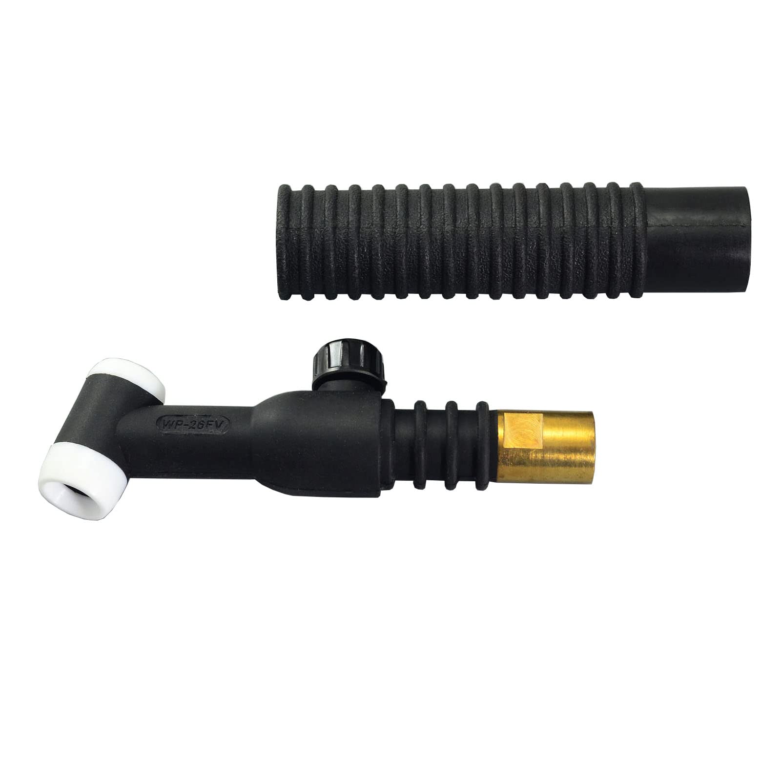 RIVERWELD WP-26FV TIG torch head air-cooled for cooler operation.
