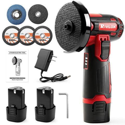 Rivlox cordless angle grinder kit battery pack keeps you untethered indoors.