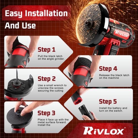 Rivlox grinder with spindle lock makes accessory changes safe and quick.