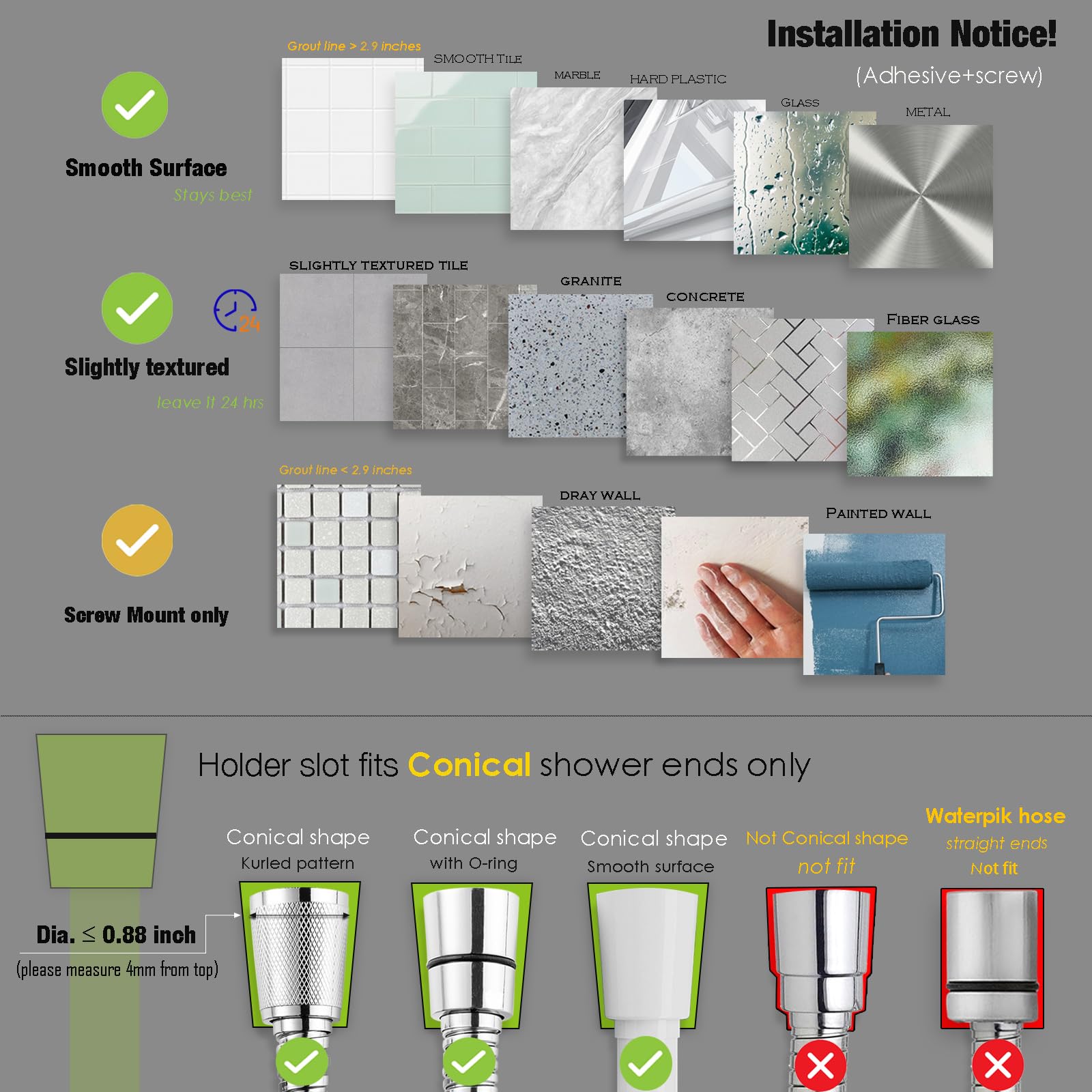 RIVOODS universal hose fit accommodates most handheld shower heads.