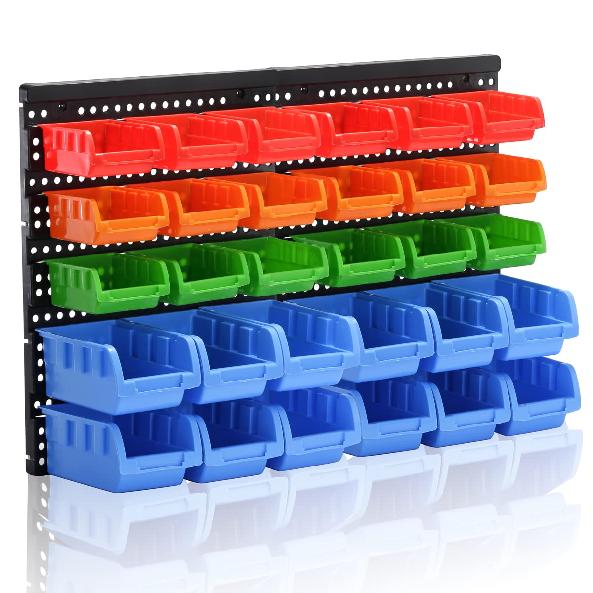RIVTUN wall-mounted back panel with 30 bins for easy workshop organization