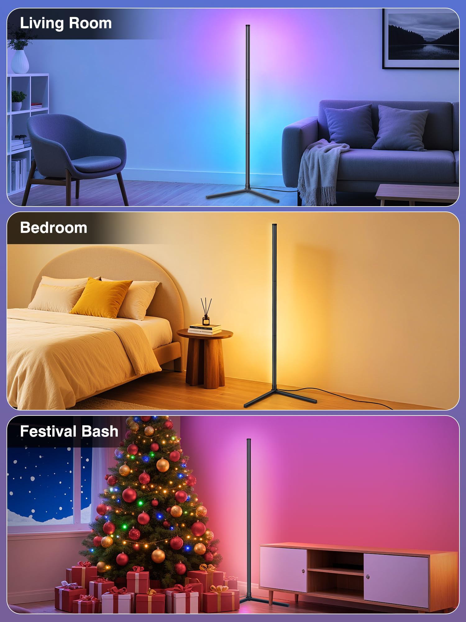 RIYO LED Corner Lamp stands 55 inches tall for corner ambience.