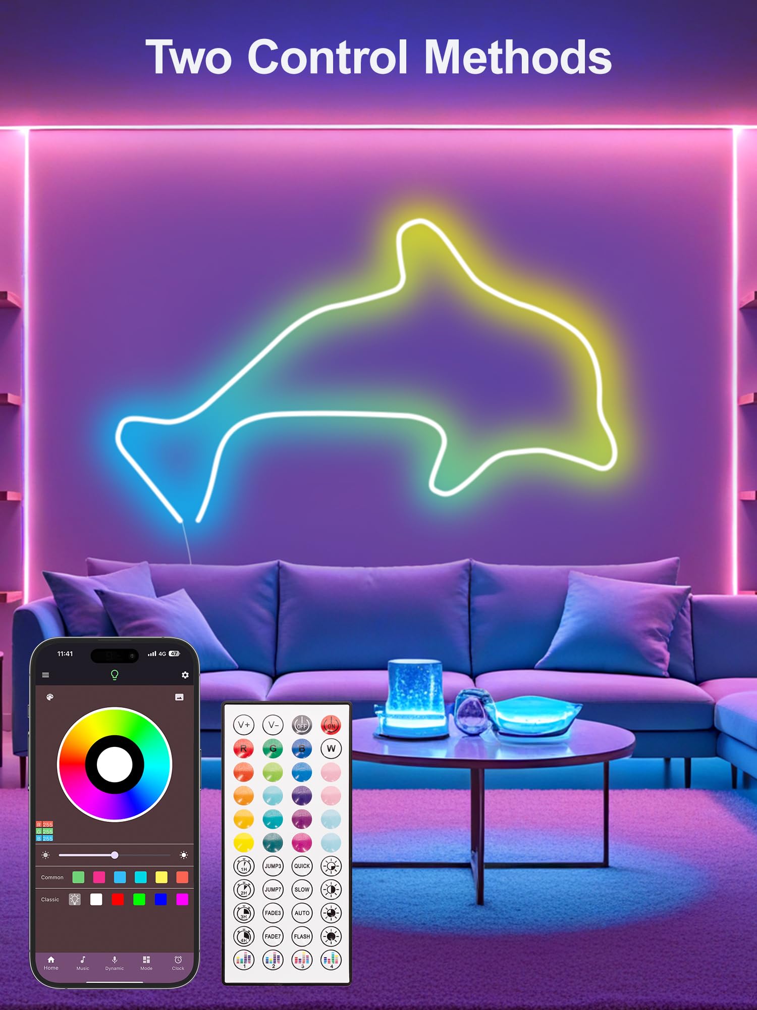 RIYO Neon Rope Light music sync mode creates reactive ambiance with tunes.