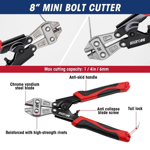 Rizom 8-inch mini bolt cutter cutting steel wire safely