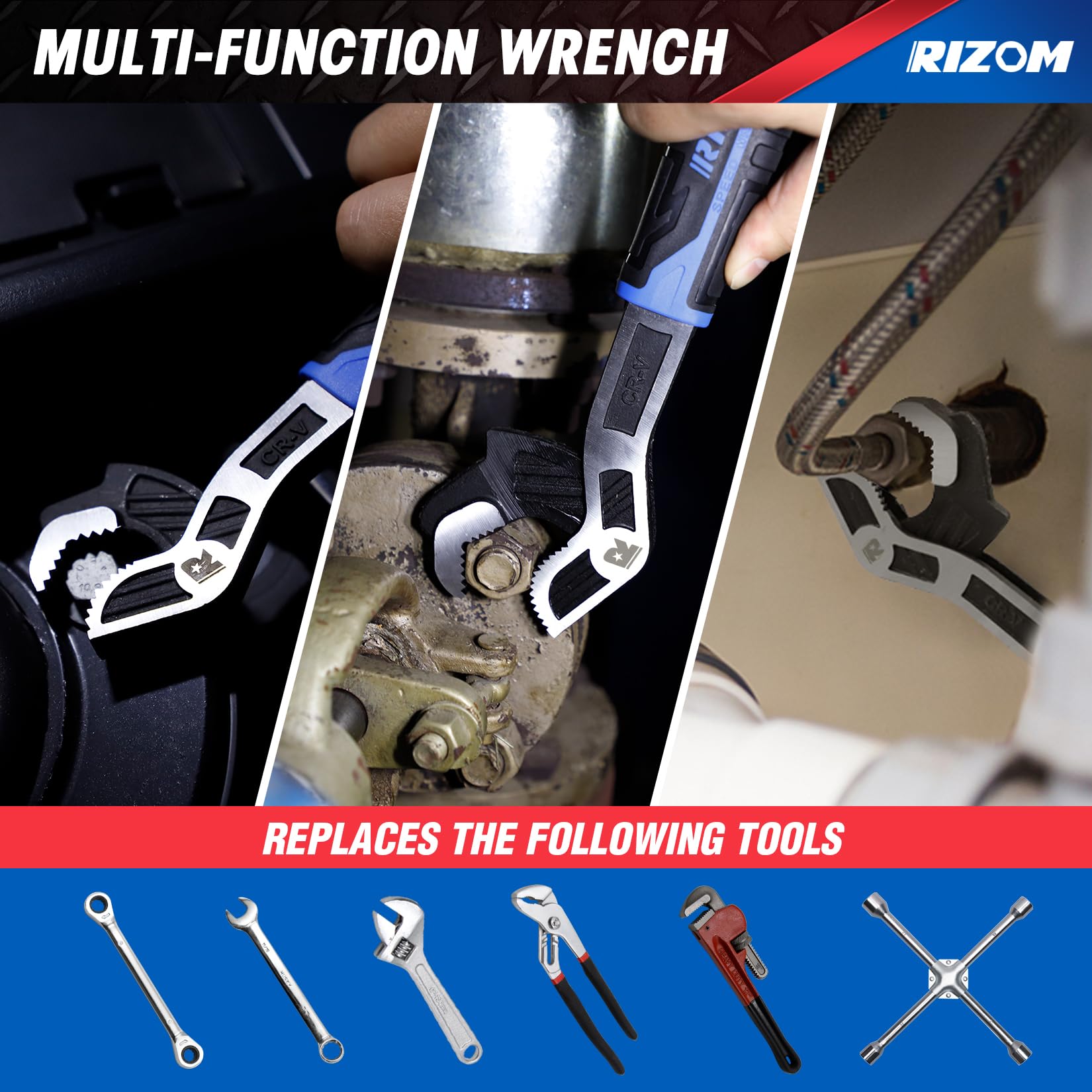 Rizom chrome vanadium steel pipe wrench heat-treated for durability