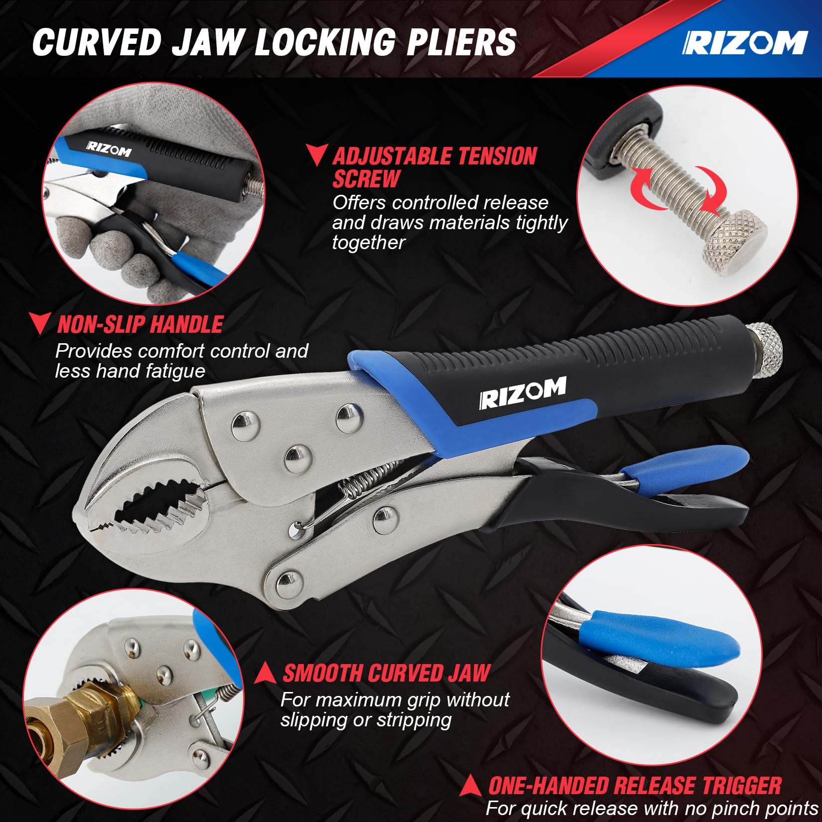 Rizom curved jaw 5-inch pliers provide firm grip for small fasteners