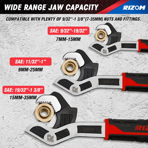 Rizom Pipe Wrench Set 10inch handles larger fittings with easy self-tightening.