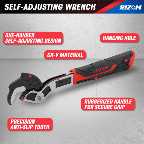 Rizom Pipe Wrench Set 8inch in action for medium fittings and secure grip.