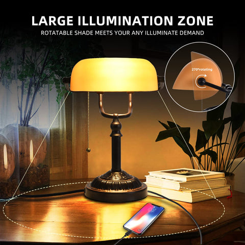 Rizzyluz desk lamp amber glass shade provides a warm, inviting glow