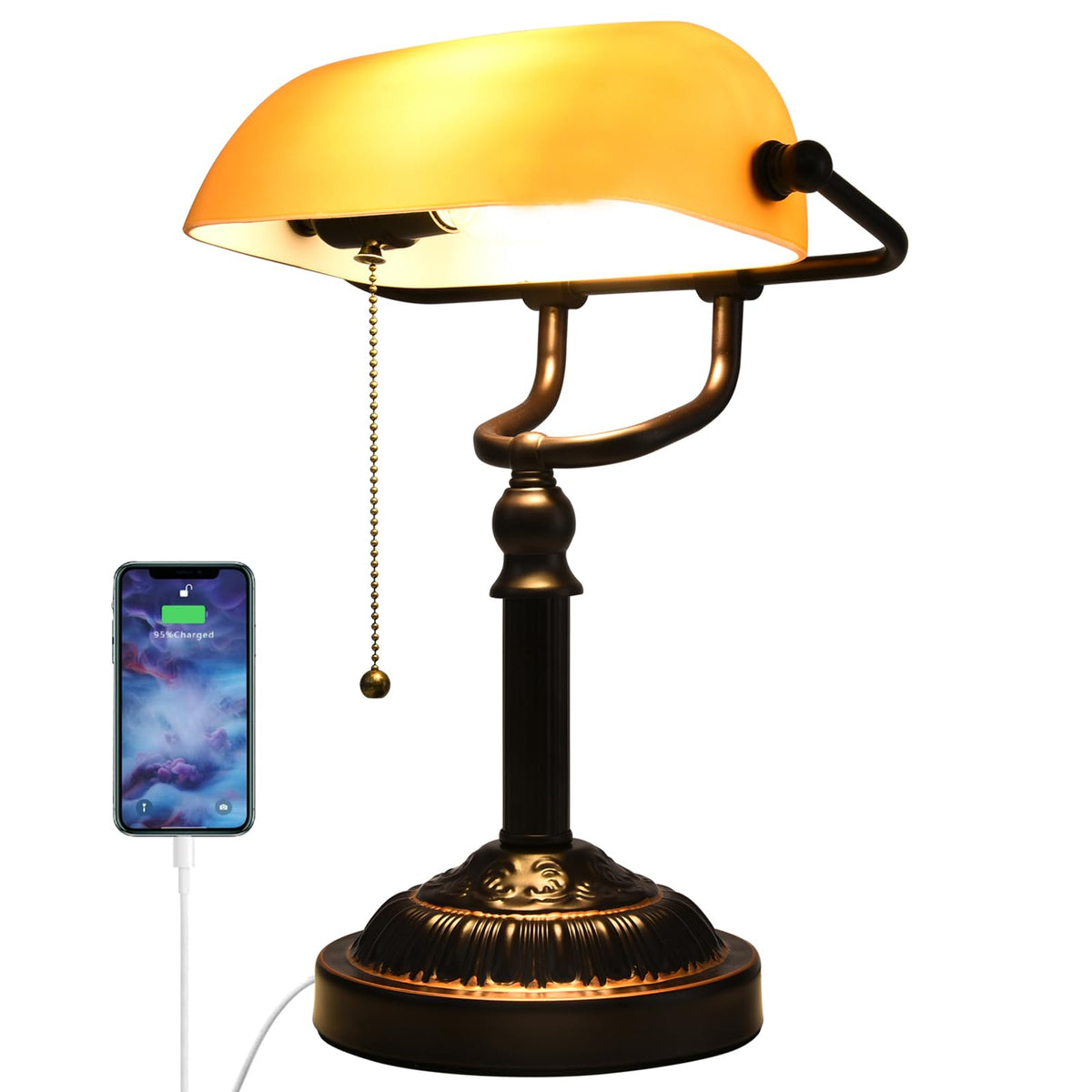 Rizzyluz rustic bankers lamp with pull chain adds vintage charm to your desk