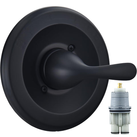 RJDIBAN T13020-BL matte black shower handle front view for modern style and valve compatibility.