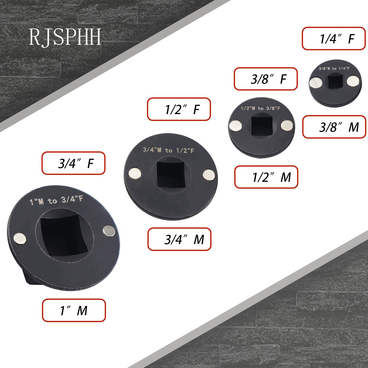RJSPHH low-profile adapter 3/4 to 1/2 inch enabling versatile drive configurations.