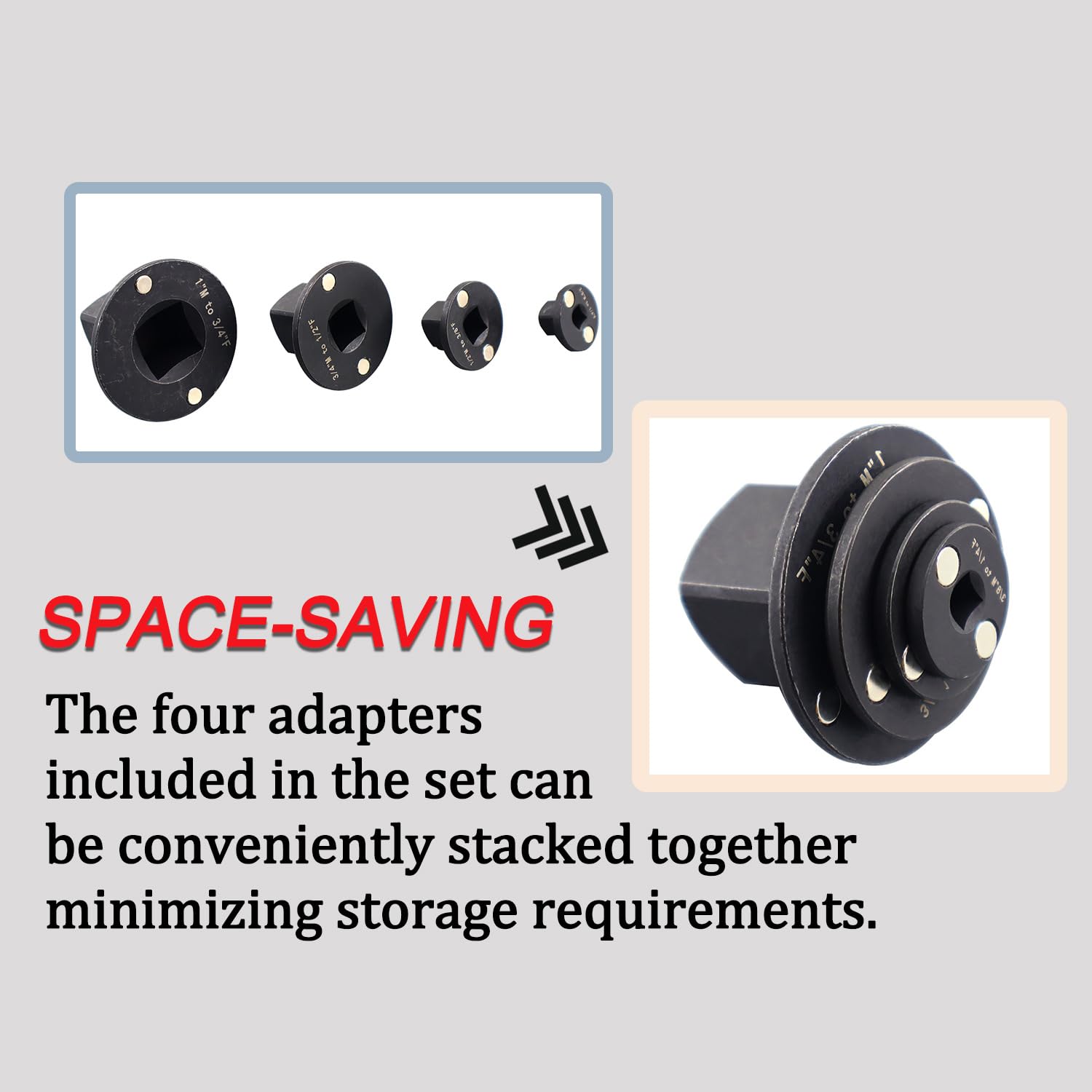 RJSPHH low-profile adapter 3/8 to 1/4 inch ideal for compact tool setups.
