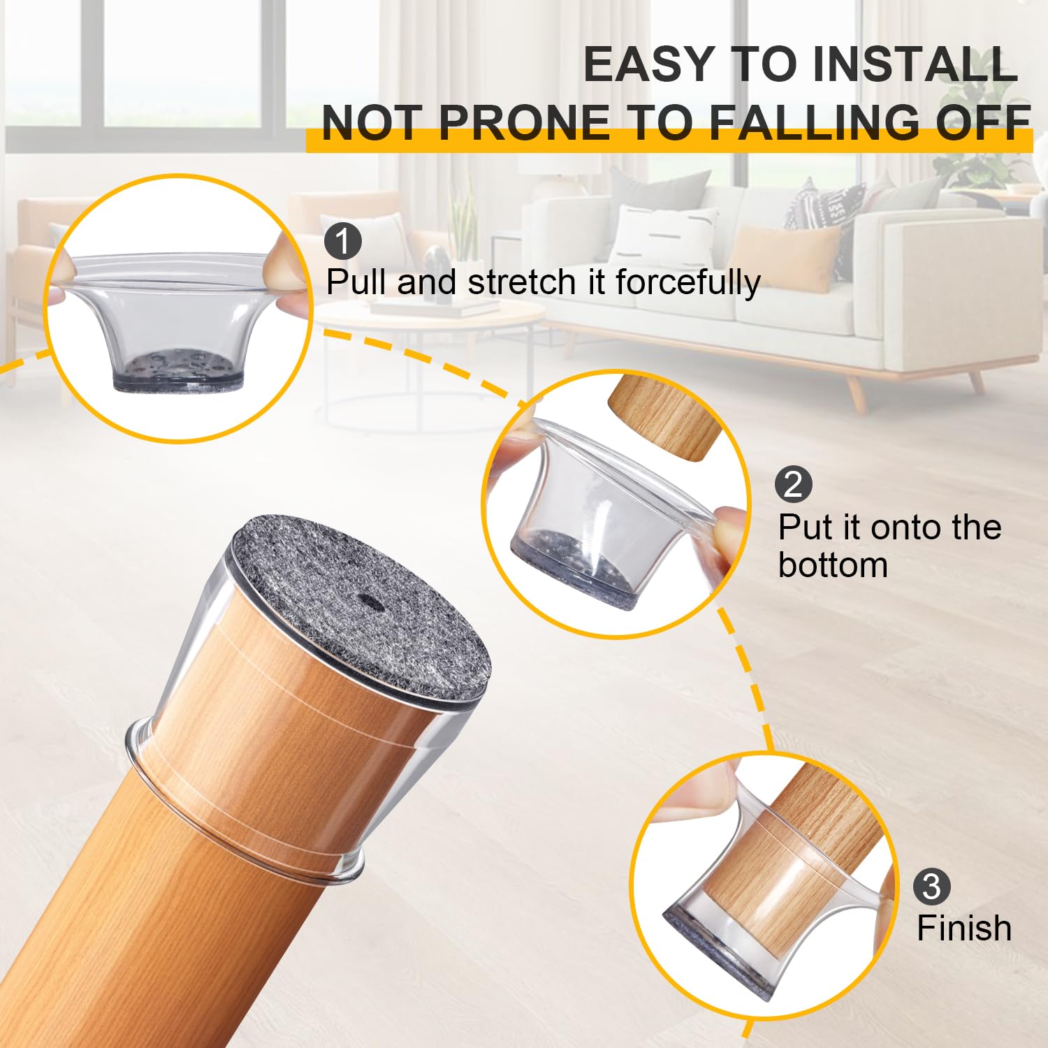 RKELA protector stretched to fit round chair legs