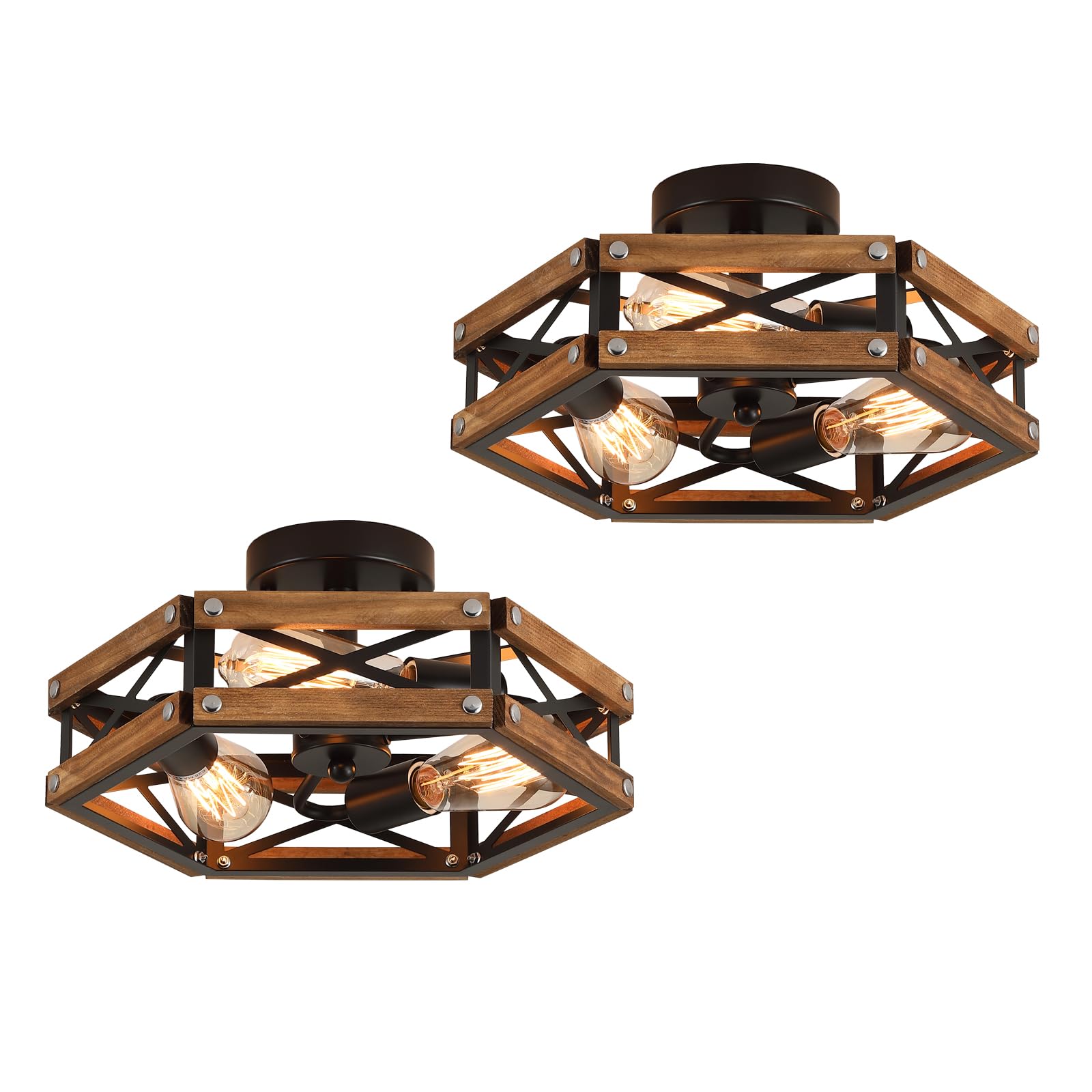 RKUCSR 2-pack 3-light rustic farmhouse flush mount brightens hallways with warm, inviting glow.