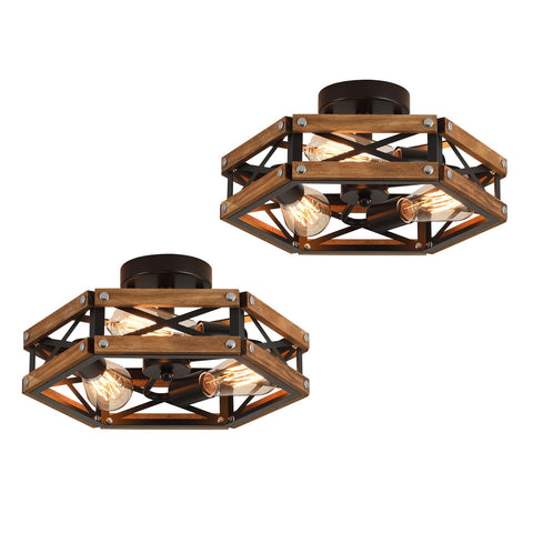 RKUCSR 2-pack 3-light rustic farmhouse flush mount brightens hallways with warm, inviting glow.