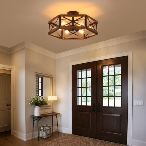RKUCSR black finish farmhouse ceiling light adds contrast to living spaces.
