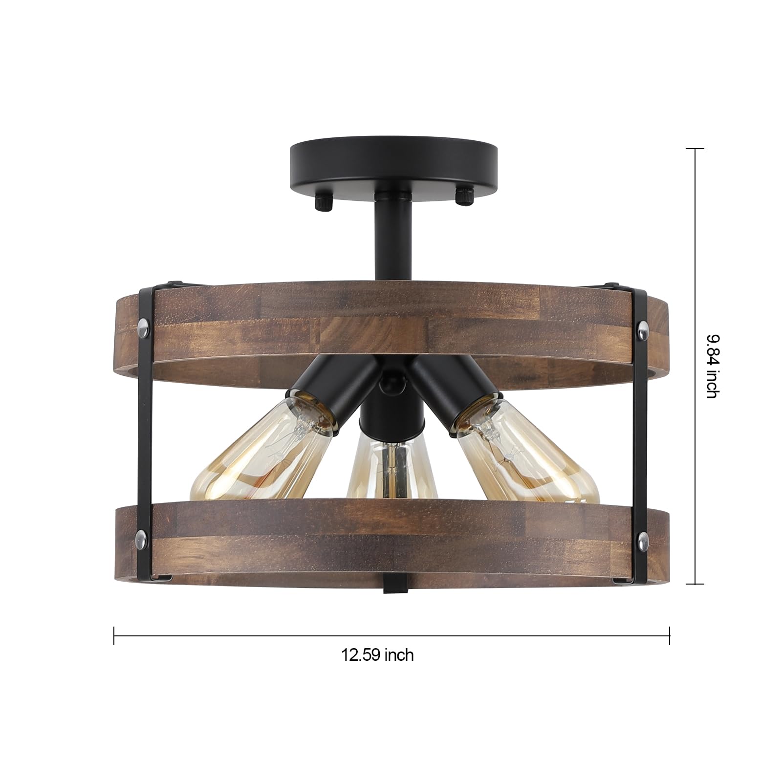 RKUCSR 3-light fixture creates cozy bedroom ambience with rustic charm.
