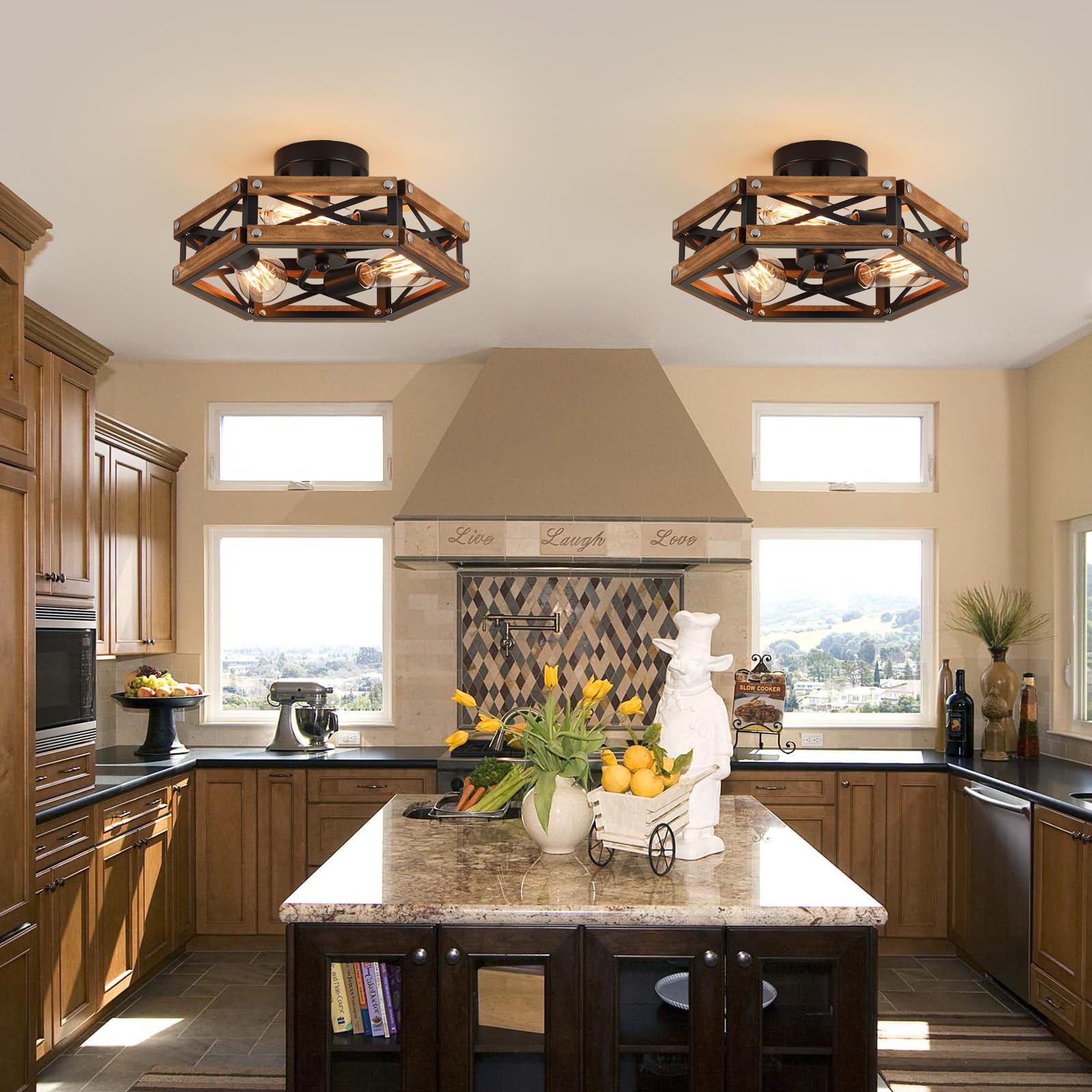 RKUCSR oak wood and metal cage design adds natural texture to any room.