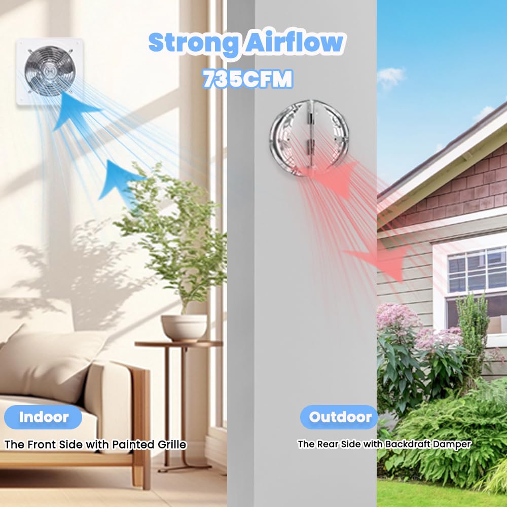 RLOZUI 8-inch exhaust fan motor detail highlights efficient brushless design.