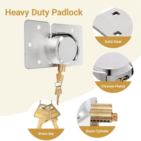 RLOZUI chrome-plated steel padlock with brass cylinder