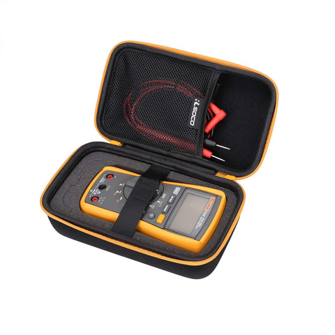 RLSOCO carrying case with yellow zipper close-up protecting Fluke DMMs during transport.