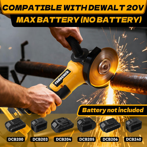 Rndecuck grinder with DeWalt 20V Max battery compatibility for on-site power.