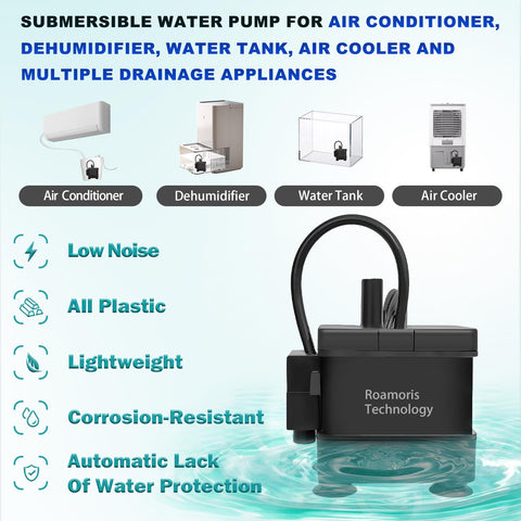 Roamoris submersible condensate pump compact for dehumidifiers and AC drains