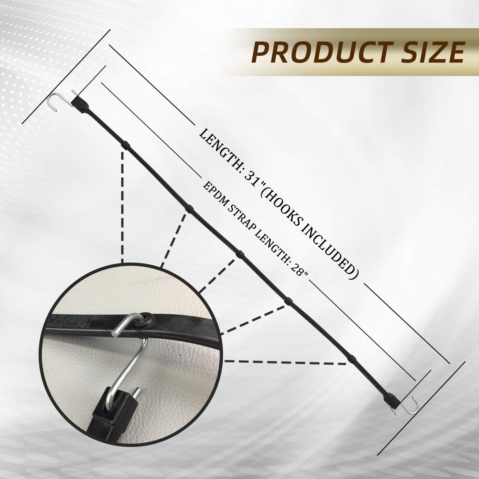 ROBLOCK EPDM bungee cords offer 150% stretch for versatile tensioning.