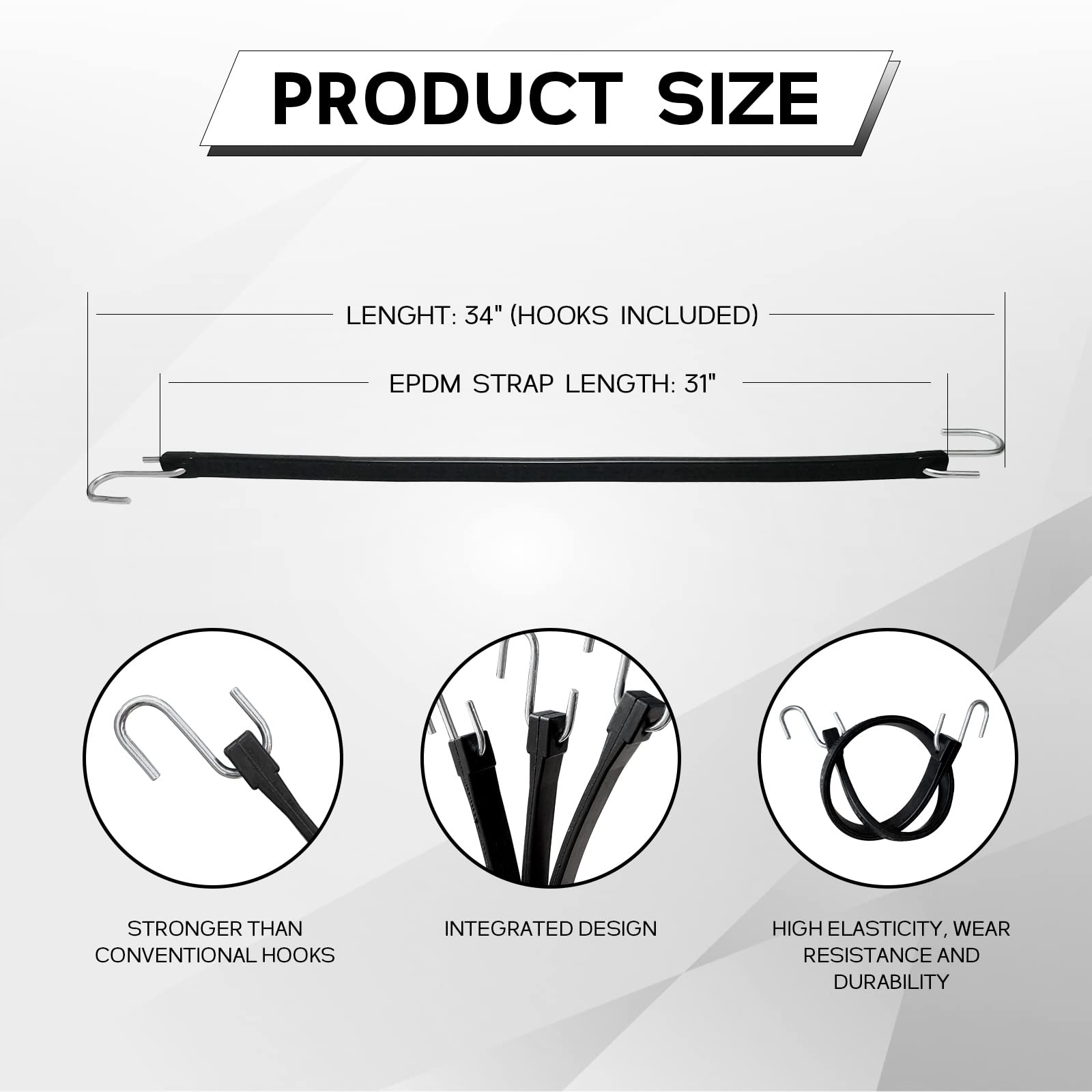 ROBLOCK EPDM bungee cords with rustproof S hooks for quick attachment
