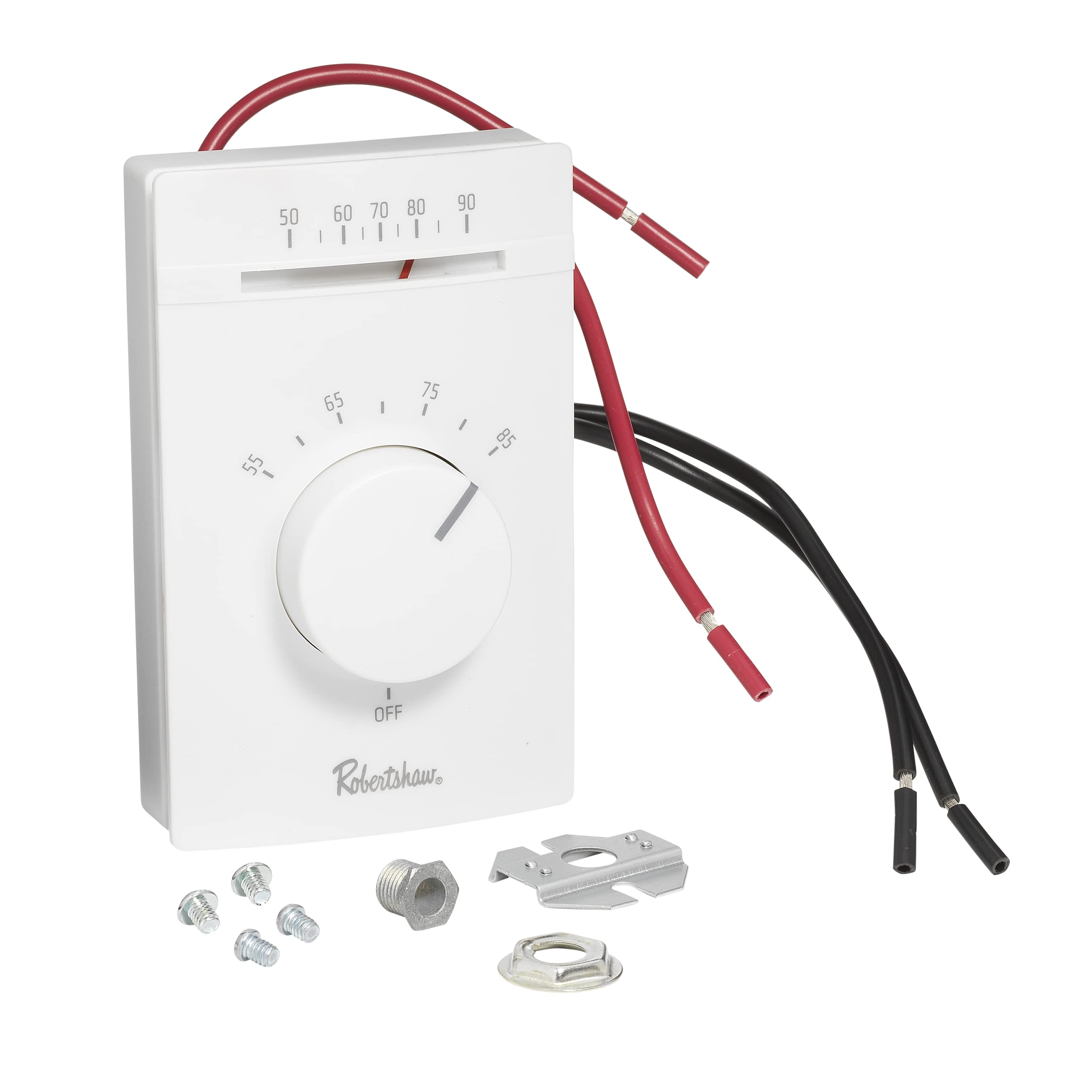 Robertshaw 802 DPST thermostat front view with clear temperature display for easy adjustment